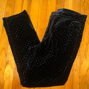 Talbots Black Velvet Pants with Gold Polka Dots High Rise Straight Leg Size 10P